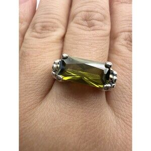 925 Sterling Silver 14k Gold Vermeil Two Tone Fiji Green C Z Ring Size 7.25